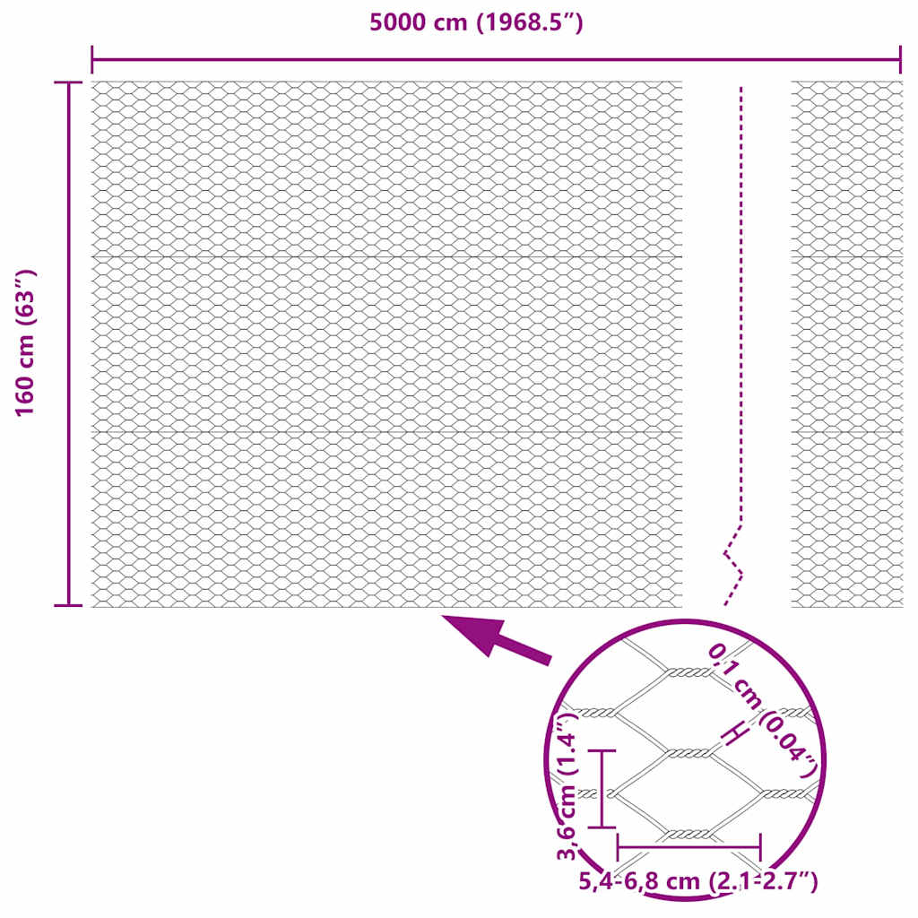 vidaXL Εξάγωνος Φράχτης Γκρίζος Γκρι 1.6 x 50 m Ατσάλι