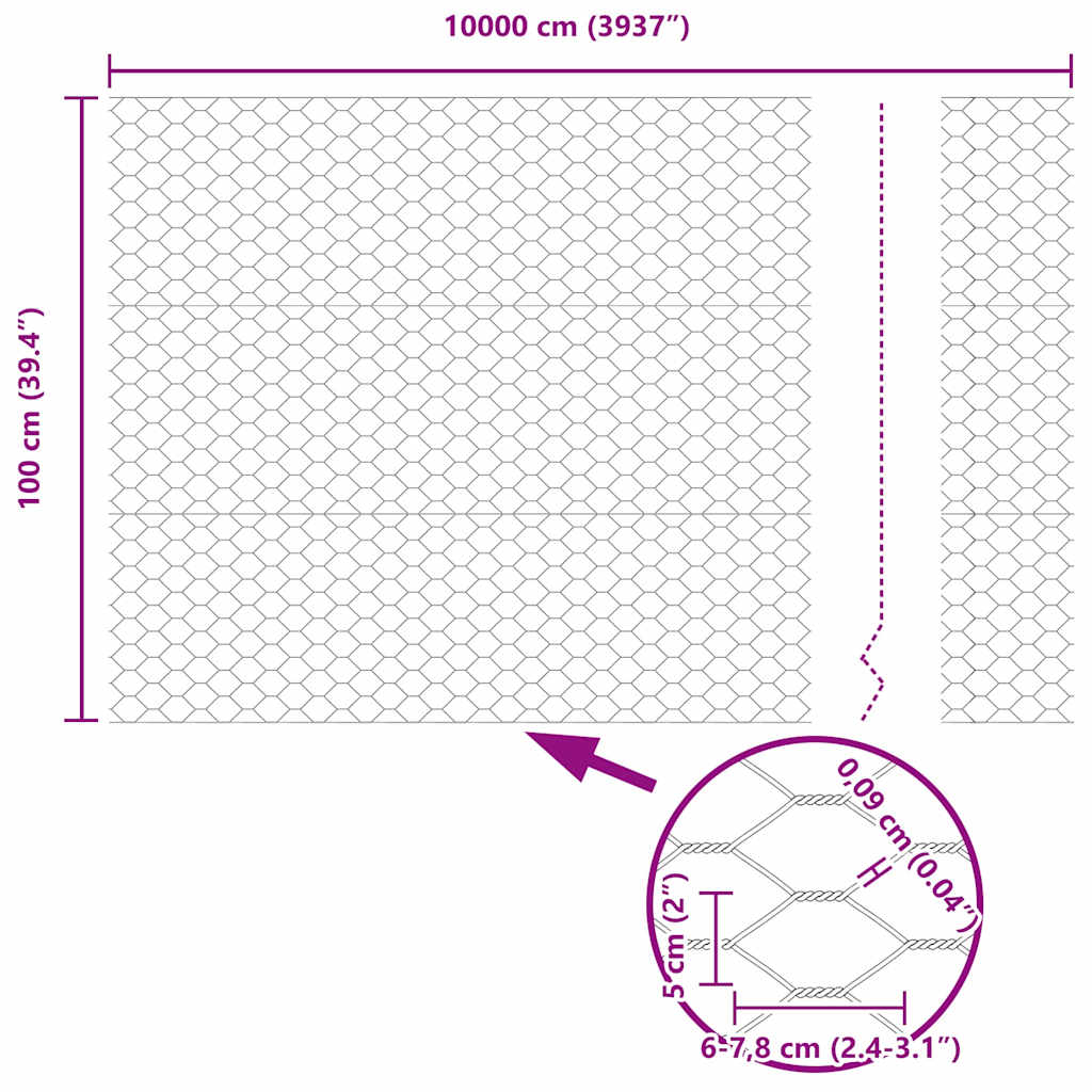 vidaXL Φράχτης Εξαγώνου Γκρι 1 x 100 m PVC