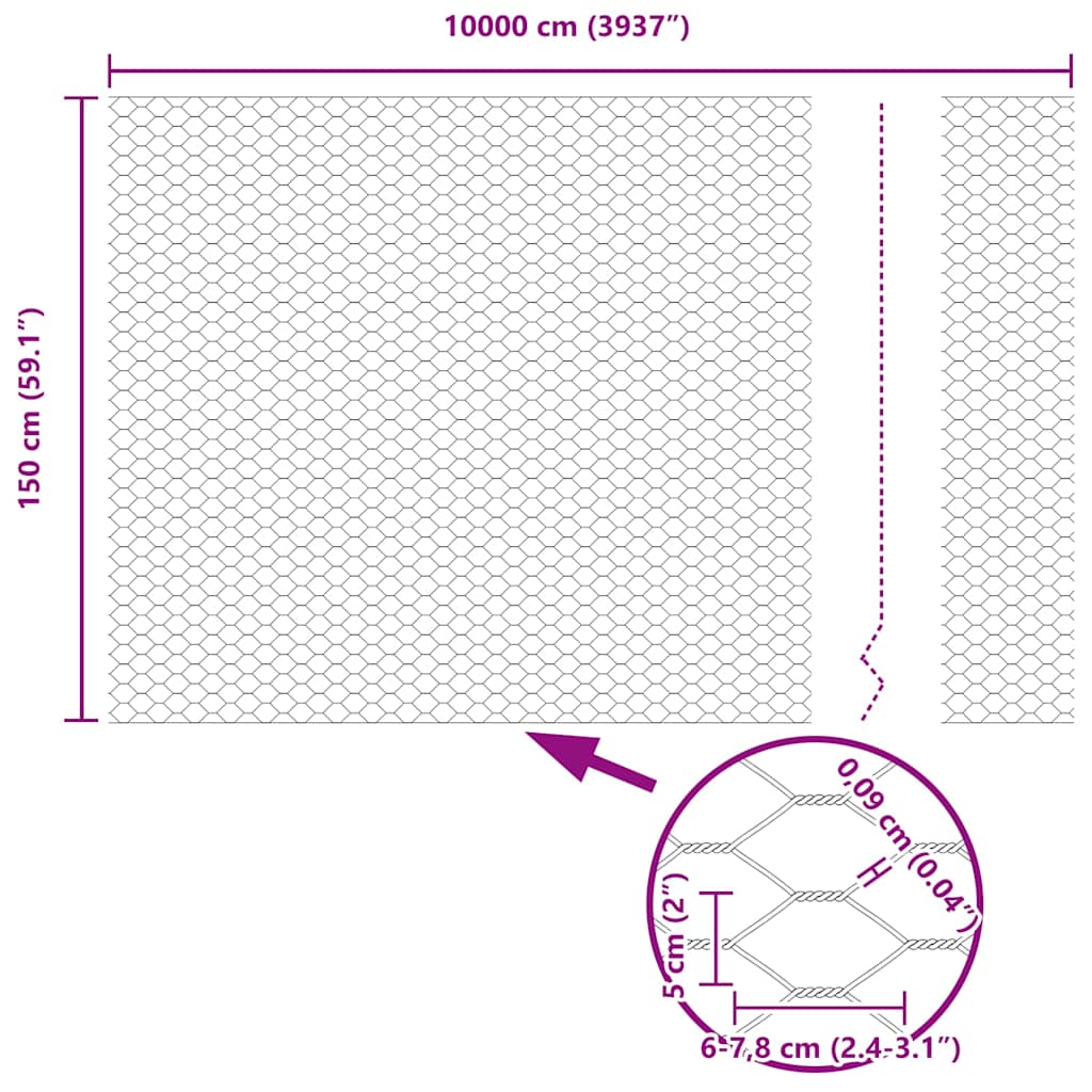 vidaXL Εξάγωνος Φράχτης Γκρίζος Γκρι 0.8 x 50 μ Ατσάλι