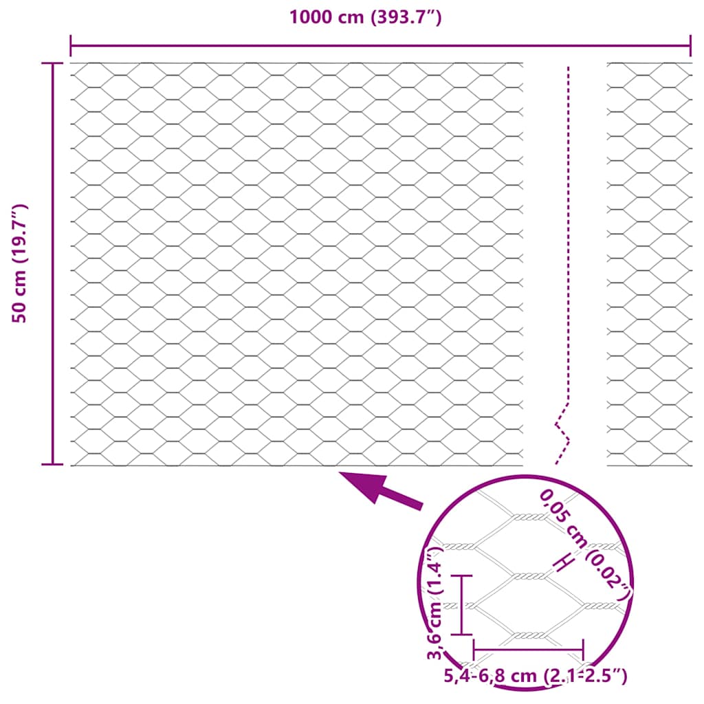 vidaXL Φράχτης Εξαγώνου Ασημί 0,5 x 10 μ. Γαλβανισμένος χάλυβας