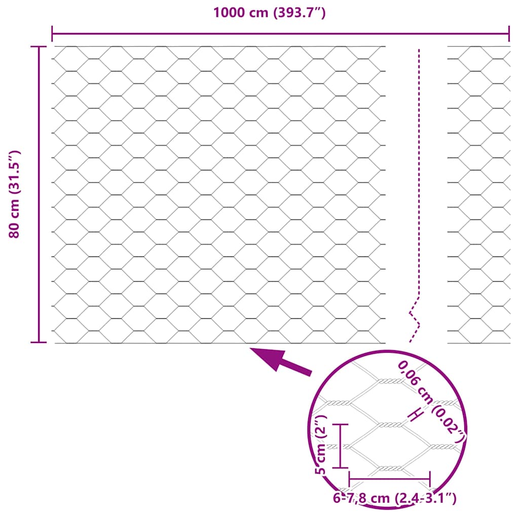 vidaXL Εξάγωνος Φράχτης Γκρίζος Ασημί 0.8 x 10 m Γαλβανισμένος χάλυβας