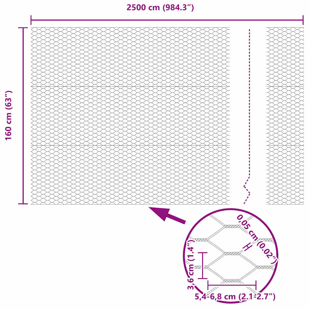vidaXL Εξάγωνος Φράχτης Γκρίζος Ασημί 1.6 x 25 m Γαλβανισμένος χάλυβας