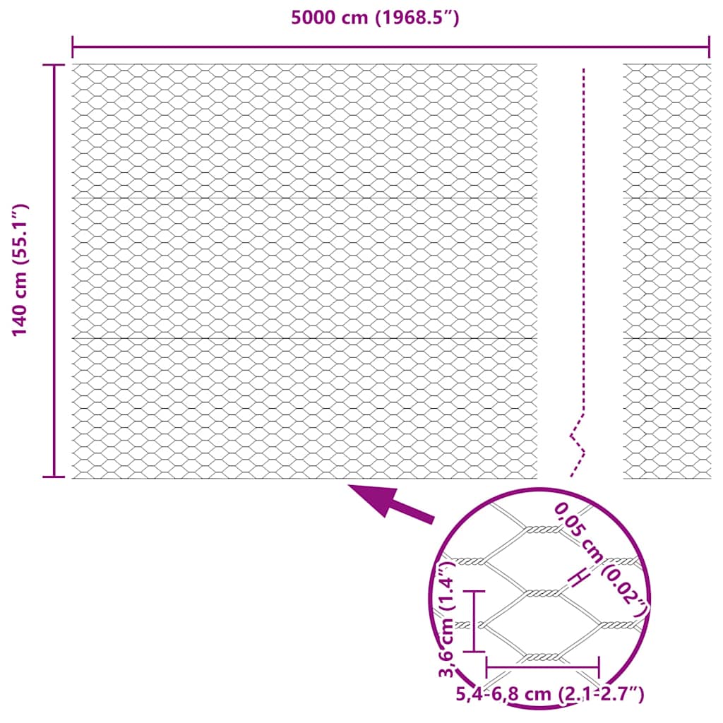 vidaXL Φράχτης Εξαγώνου Ασημί 1,4 x 50 m Γαλβανισμένος χάλυβας