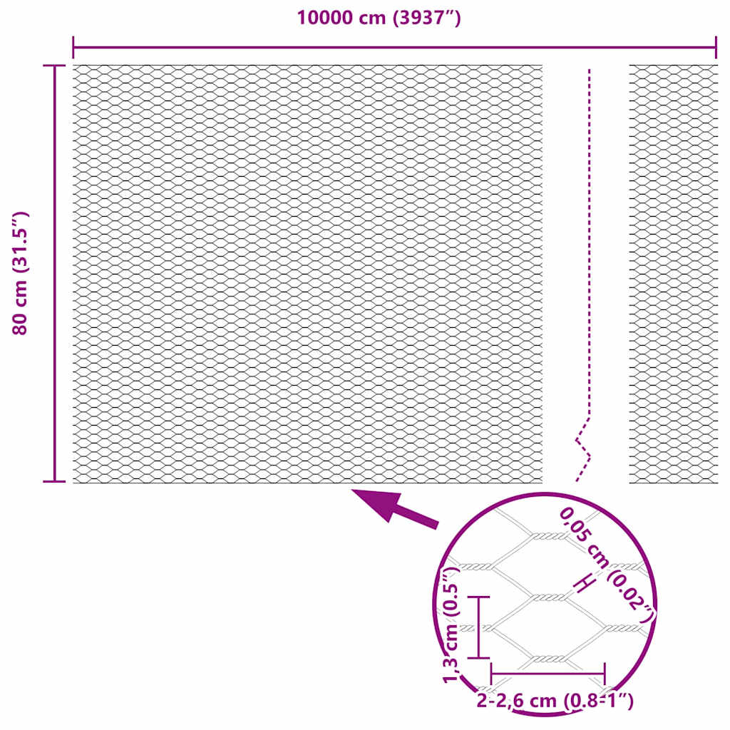 vidaXL Φράχτης Εξαγώνου Ασημί 0.8 x 100 μ Γαλβανισμένος χάλυβας