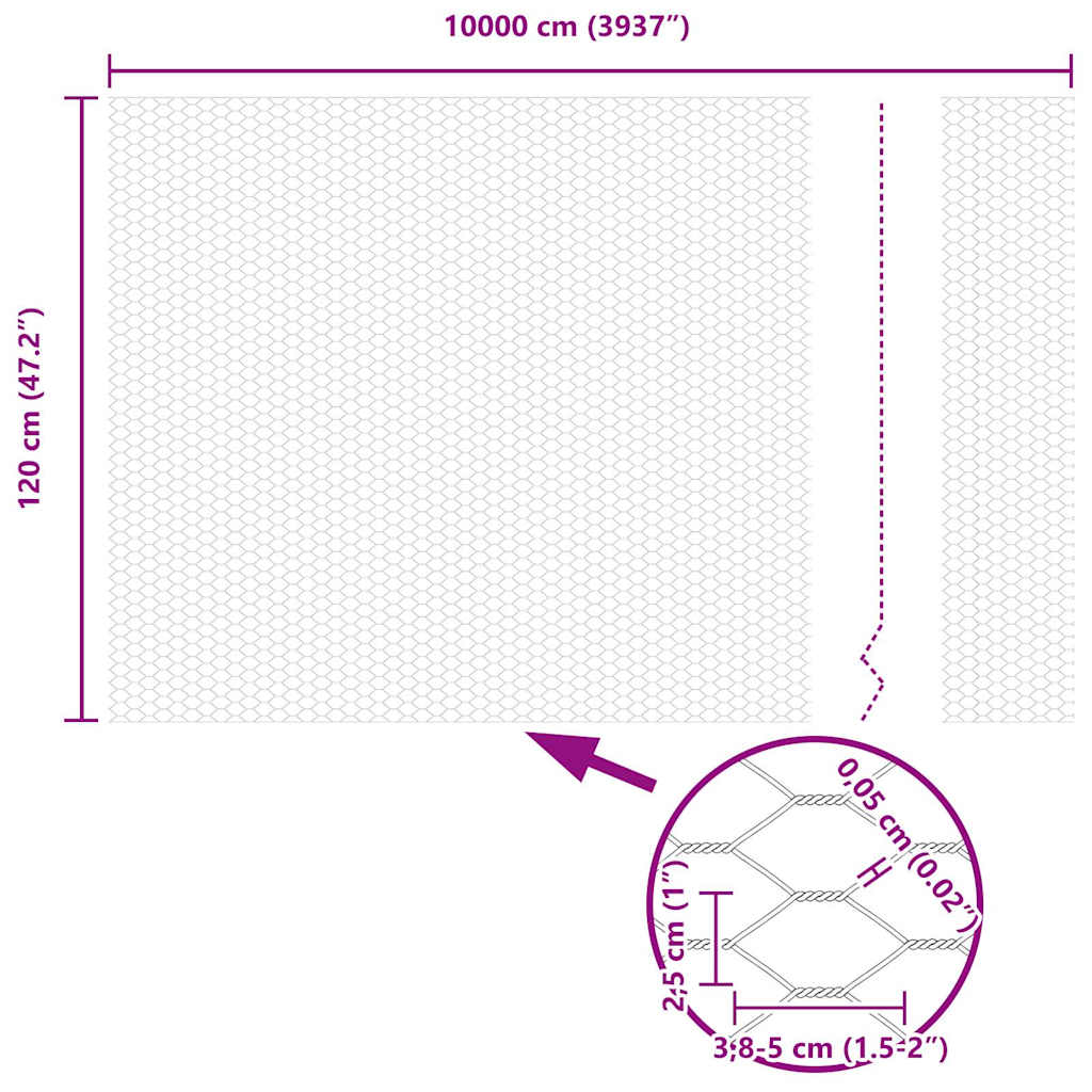 vidaXL Εξαγωνικός φράχτης Ασημί 1.2 x 100 m Γαλβανισμένος χάλυβας