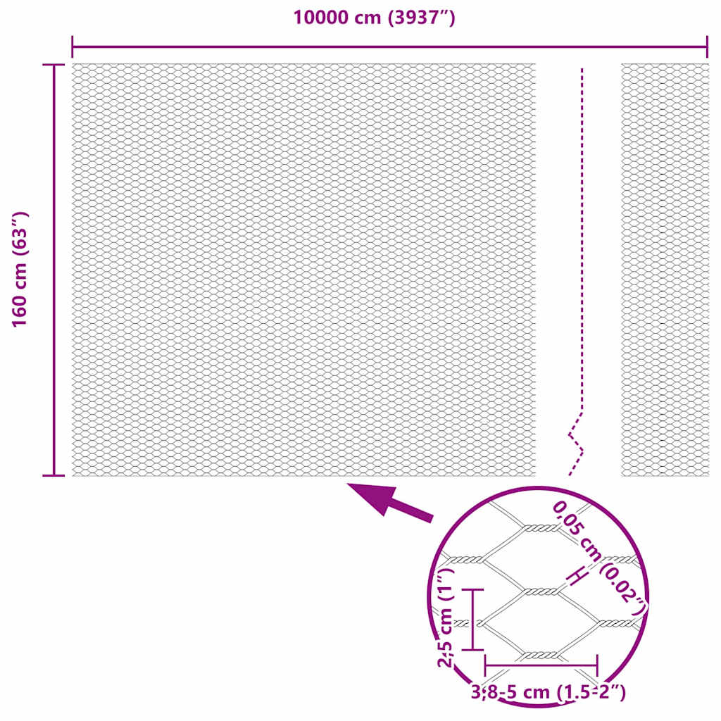 vidaXL Εξαγωνικός φράχτης Ασημί 1.6 x 100 m Γαλβανισμένος χάλυβας
