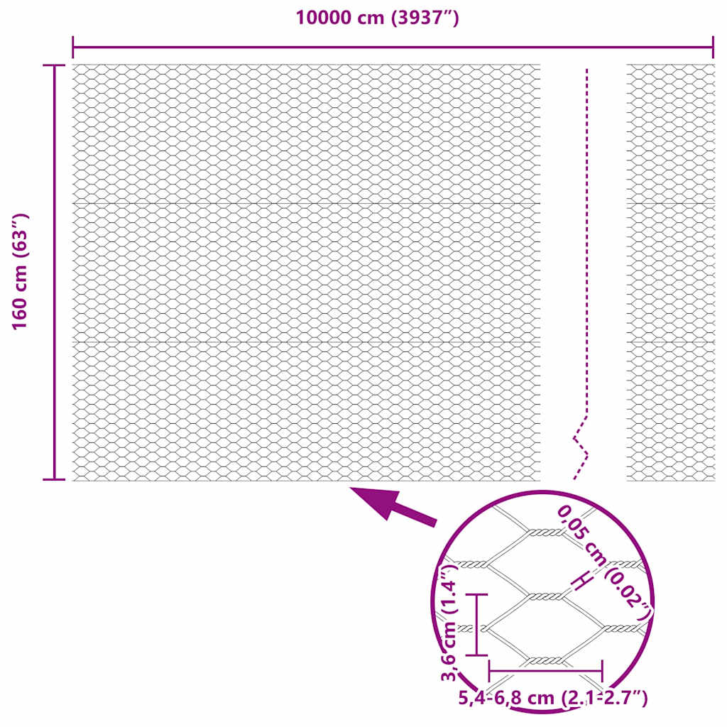 vidaXL Εξαγωνικός φράχτης Ασημί 1.6 x 100 m Γαλβανισμένος χάλυβας
