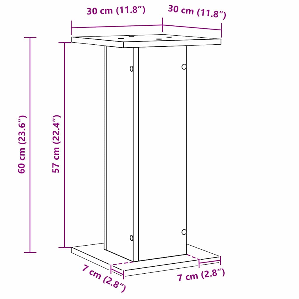 vidaXL Βάσεις Ηχείων 2 τεμ Μαύρη Βελανιδιά 30x30x60 εκ Επεξεργασμένο Ξύλο