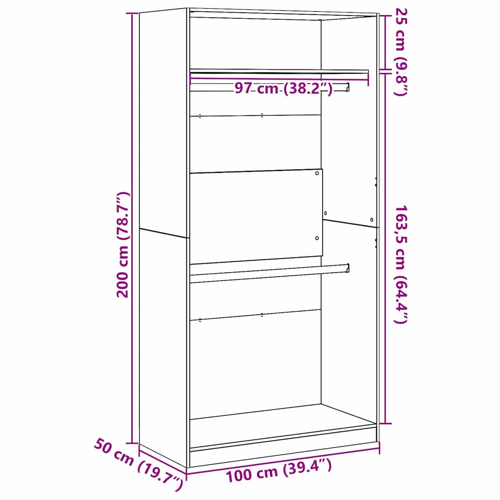 vidaXL Ντουλάπι Μαύρη δρυς 100 x 50 x 200 εκ. Επεξεργασμένο ξύλο