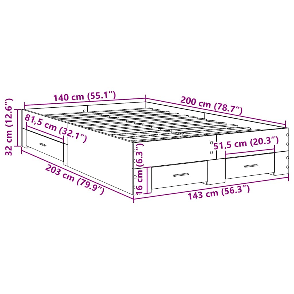 vidaXL Σκελετός Κρεβατιού Καφέ 140 x 200 cm Επεξεργασμένο ξύλο