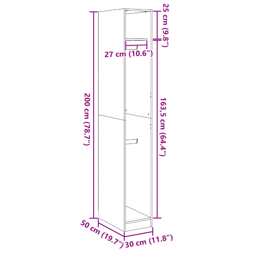 vidaXL Ντουλάπι Μαύρη δρυς 30 x 50 x 200 εκ. Επεξεργασμένο ξύλο