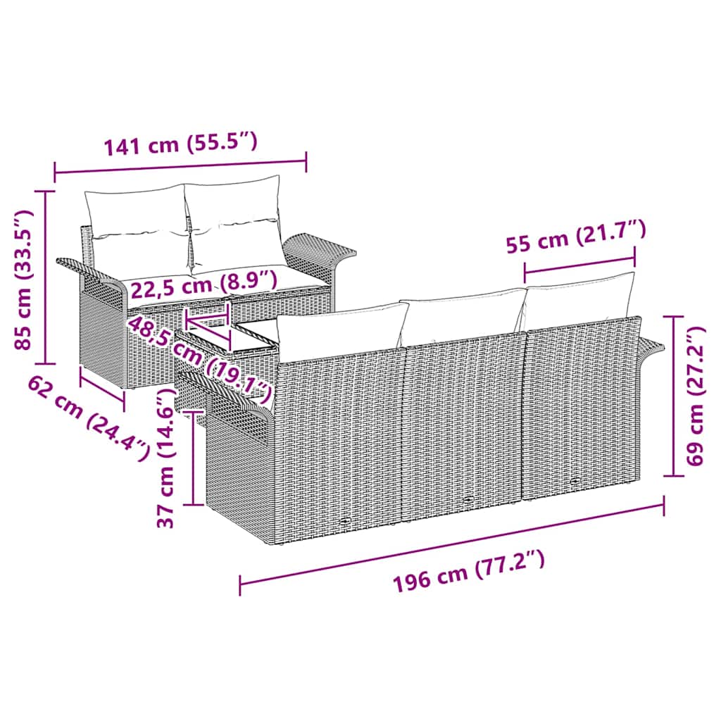vidaXL Σετ Καναπέ με μαξιλάρι 6 pcs Μαύρο συνθετικό ρατάν