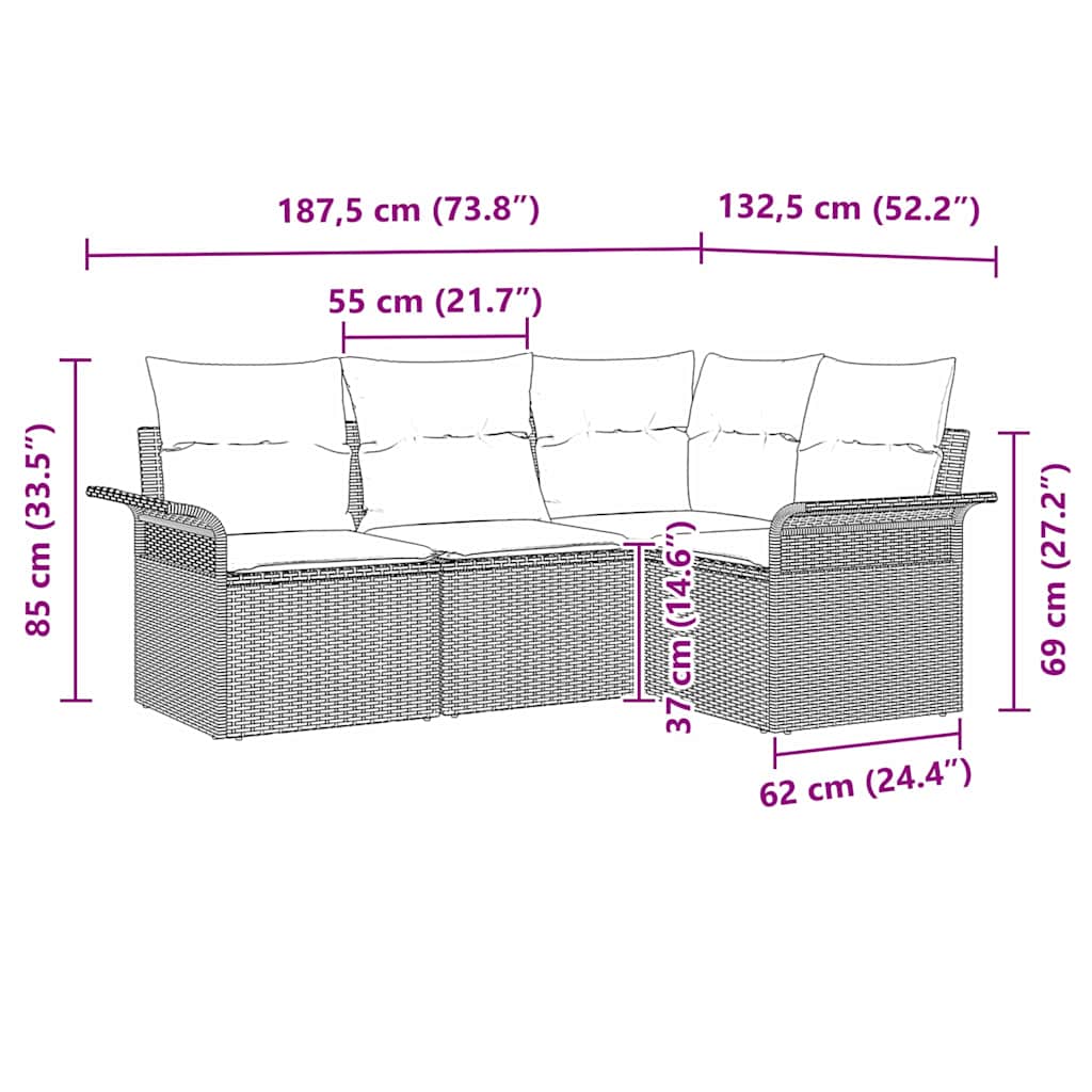 vidaXL Σετ Καναπέ Κήπου με μαξιλάρι 4 pcs Μαύρο συνθετικό ρατάν