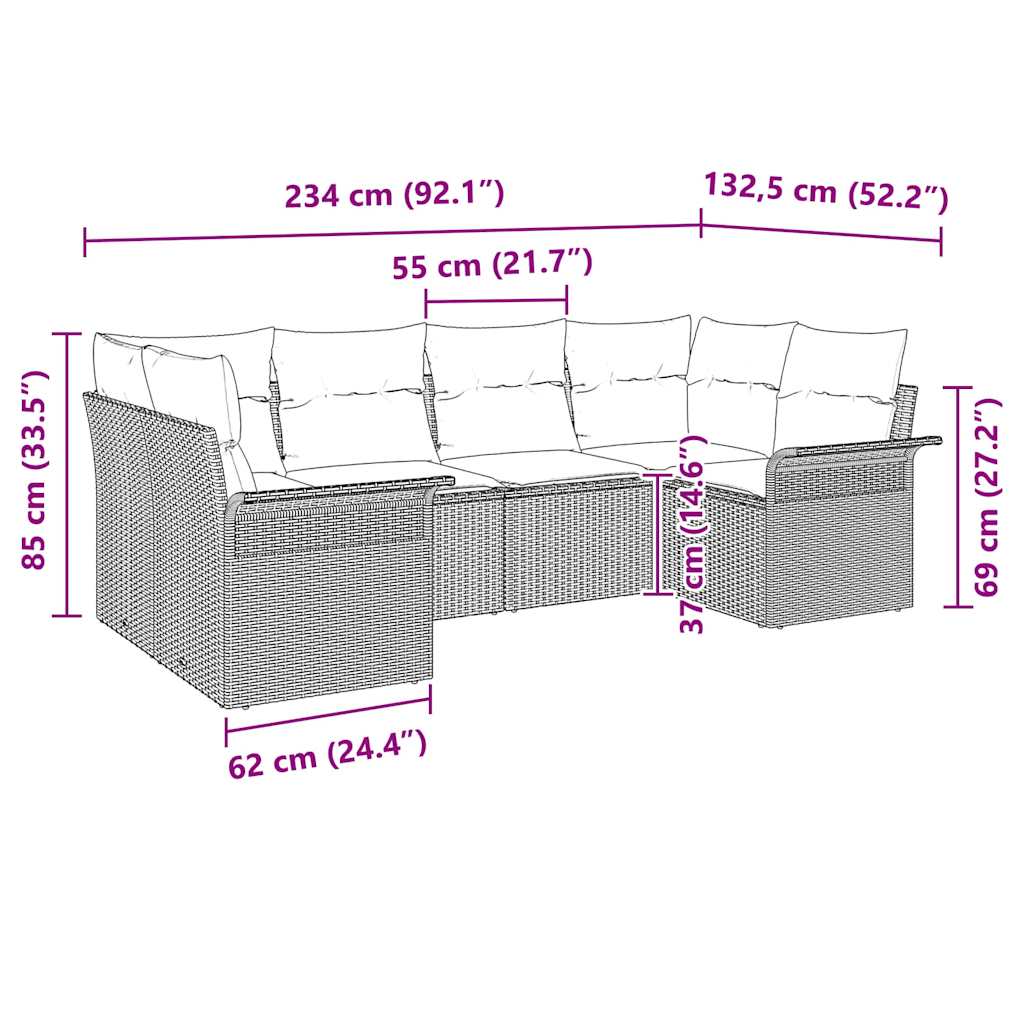 vidaXL Σετ Καναπέ Κήπου με μαξιλάρι 6 pcs Μαύρο συνθετικό ρατάν