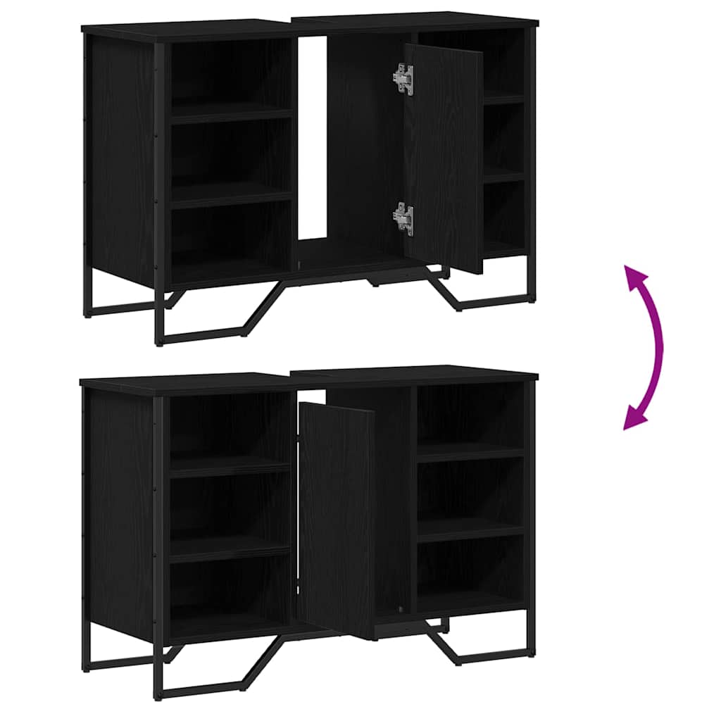 vidaXL Ντουλάπι νεροχύτη Μαύρη Οξυά 91 x 35 x 60 εκ Επεξεργασμένο ξύλο