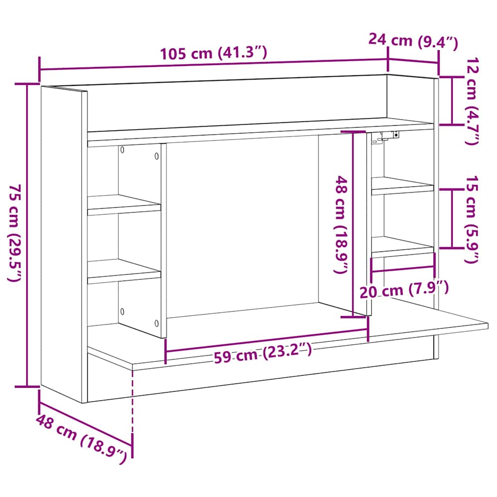 vidaXL Επιτοίχιο γραφείο με ράφι Παλαιό ξύλο 105 x 48 x 75 εκ.