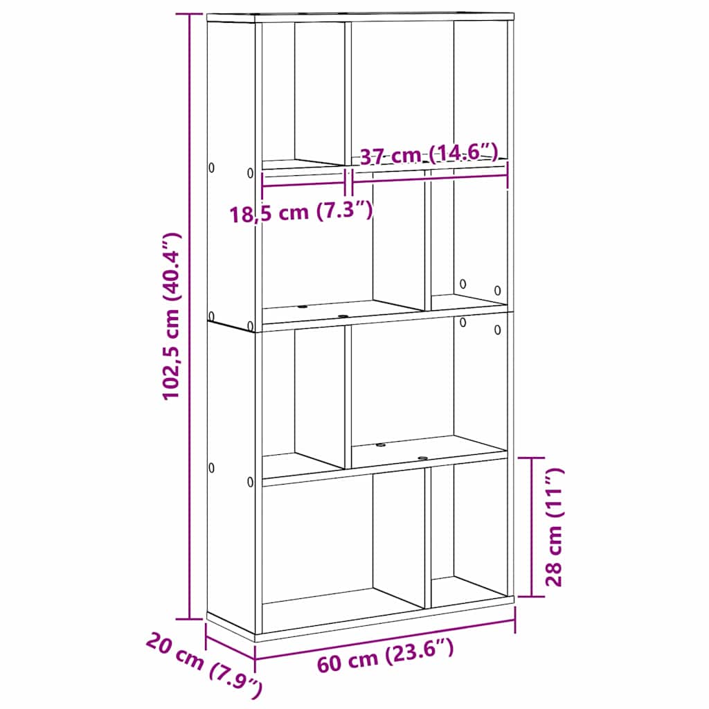 vidaXL Βιβλιοθήκη Μαύρη δρυς 60 x 20 x 120 εκ Επεξεργασμένο ξύλο