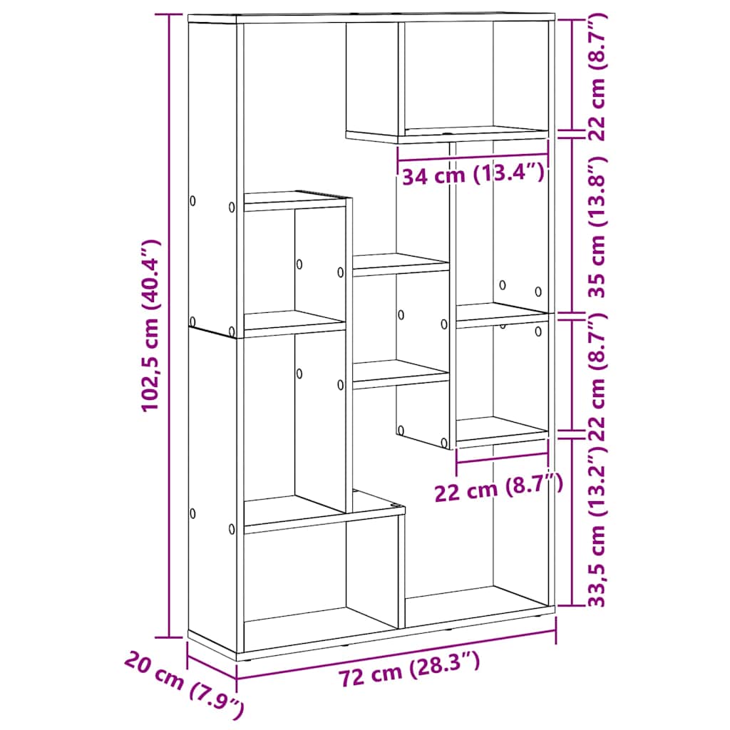 vidaXL Βιβλιοθήκη artisan δρυς 72 x 20 x 120 εκ Επεξεργασμένο ξύλο