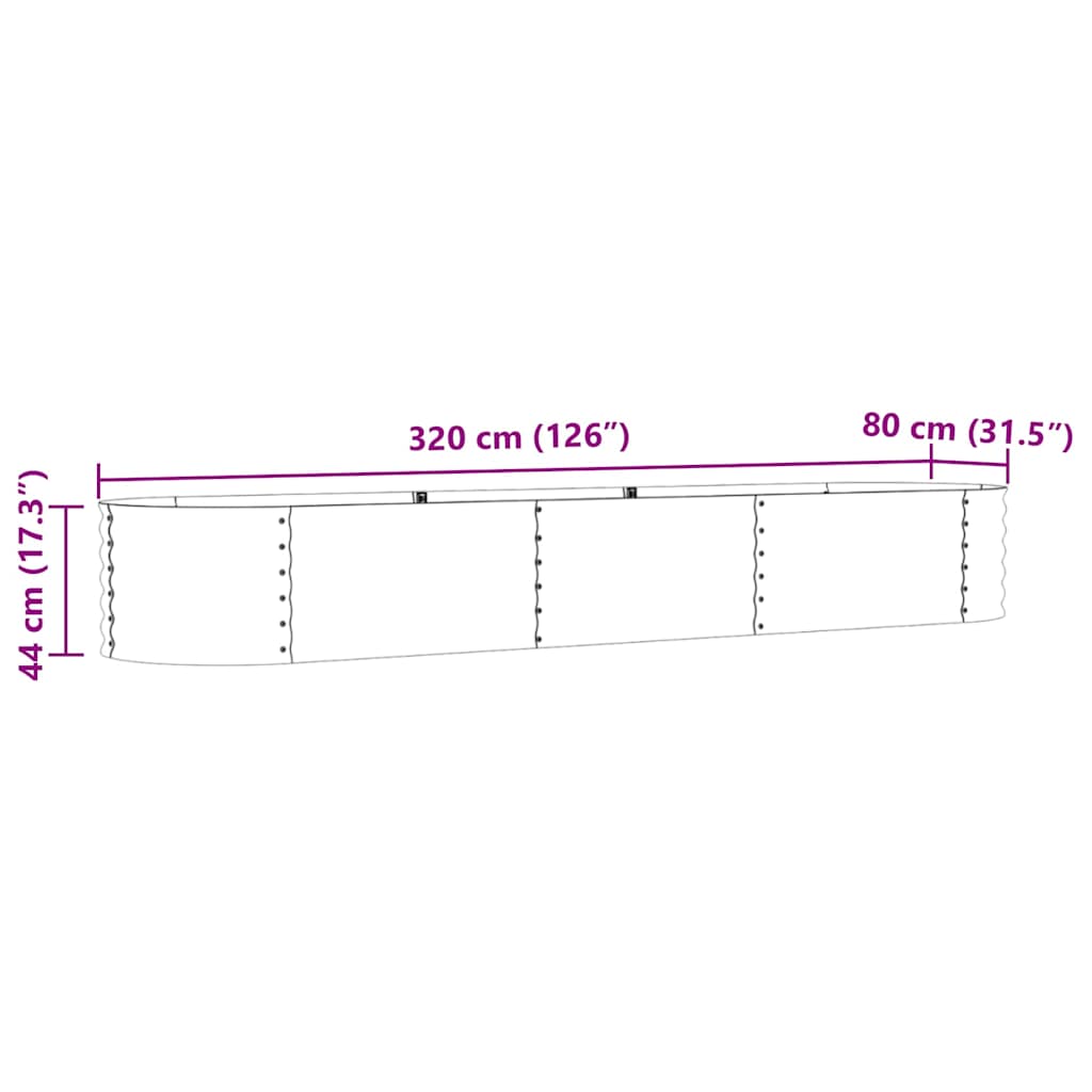 vidaXL Υπερυψωμένη Ζαρντινιέρα Καφέ 320 x 80 x 44 cm Ατσάλι