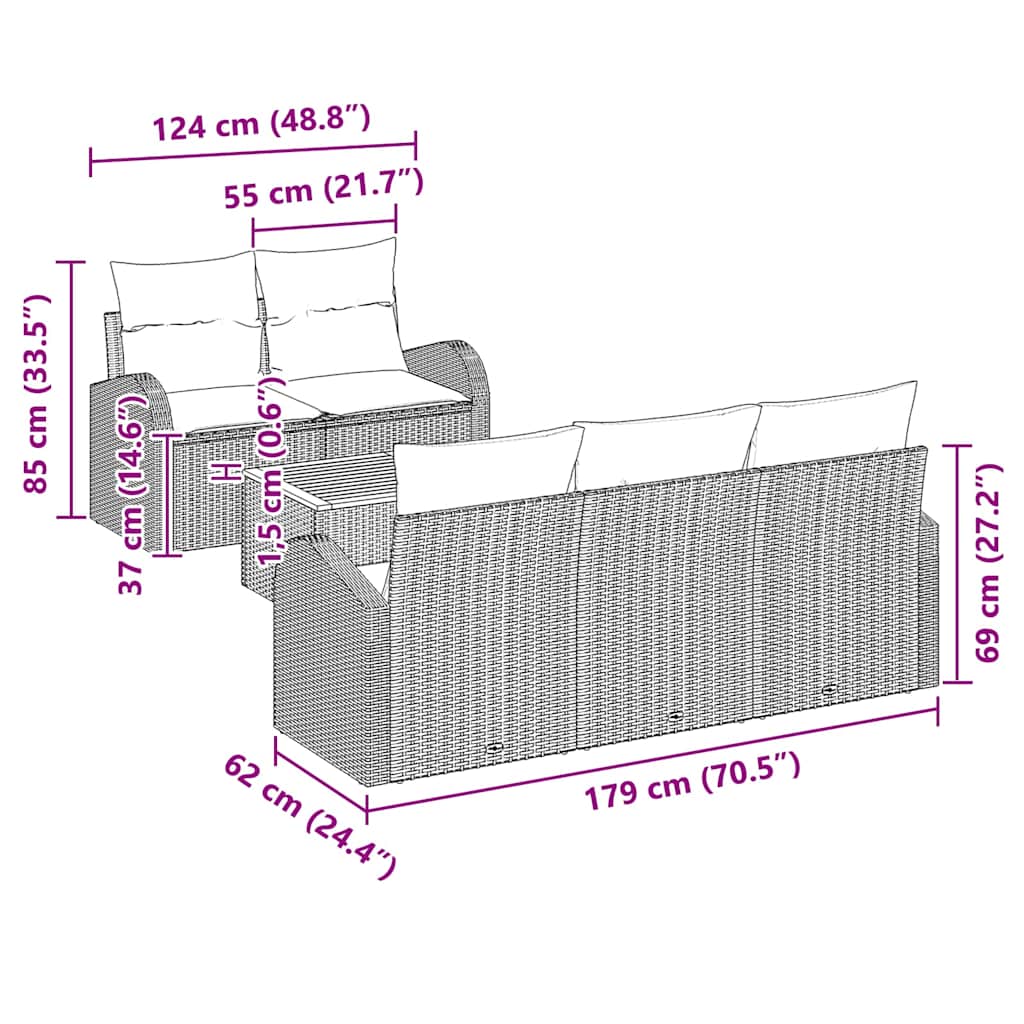 vidaXL Σετ Καναπέ 6 Τεμαχίων με Μαξιλάρια Γκρι Πολυ Ρατάν Ακακίας
