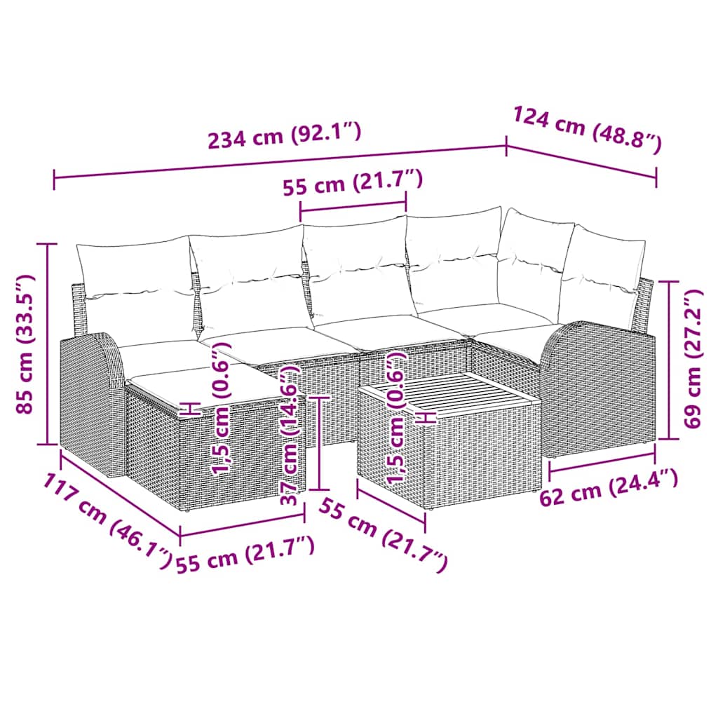 vidaXL Σετ Καναπέ Κήπου 7 Τεμαχίων με Μαξιλάρια Μπεζ Πολυ Ρατάν Ακακίας