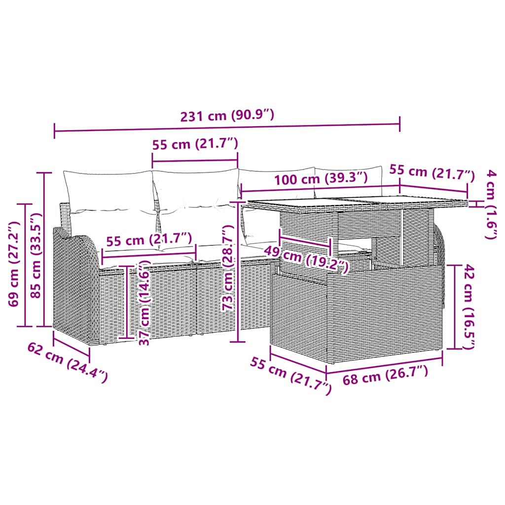 vidaXL Σετ Καναπέ Κήπου με μαξιλάρι 6 pcs Καφέ Πολυ ράταν