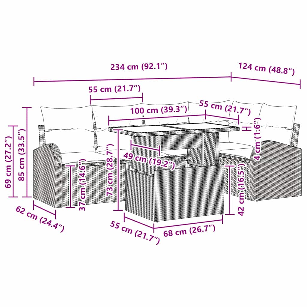 vidaXL Σετ Καναπέ Κήπου με μαξιλάρι 6 pcs Ανοιχτό γκρι συνθετικό ρατάν