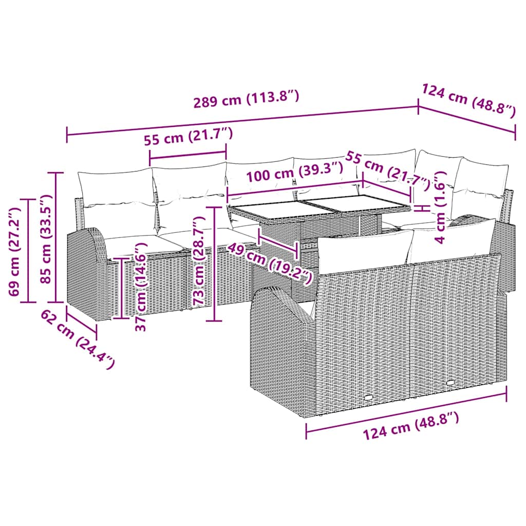 vidaXL Σετ Καναπέ Κήπου με μαξιλάρι 9 pcs Γκρι