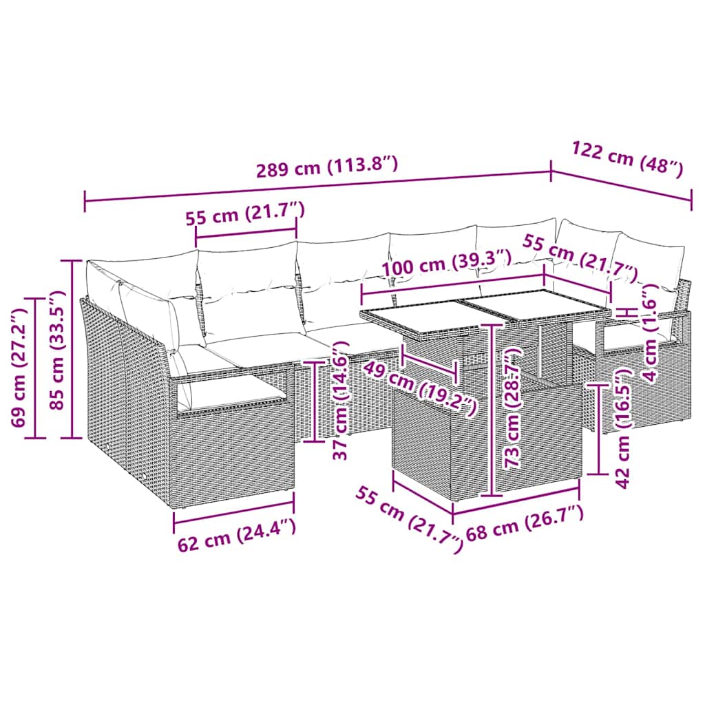vidaXL Σετ Καναπέ Κήπου 8 pcs Μαύρο και κρεμ συνθετικό ρατάν