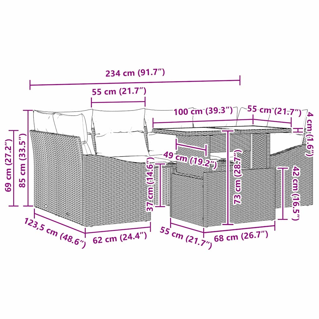 vidaXL 7 Τεμαχίων Σετ Καναπέ Κήπου με Μαξιλάρια Μαύρο Πολυ Ρατάν
