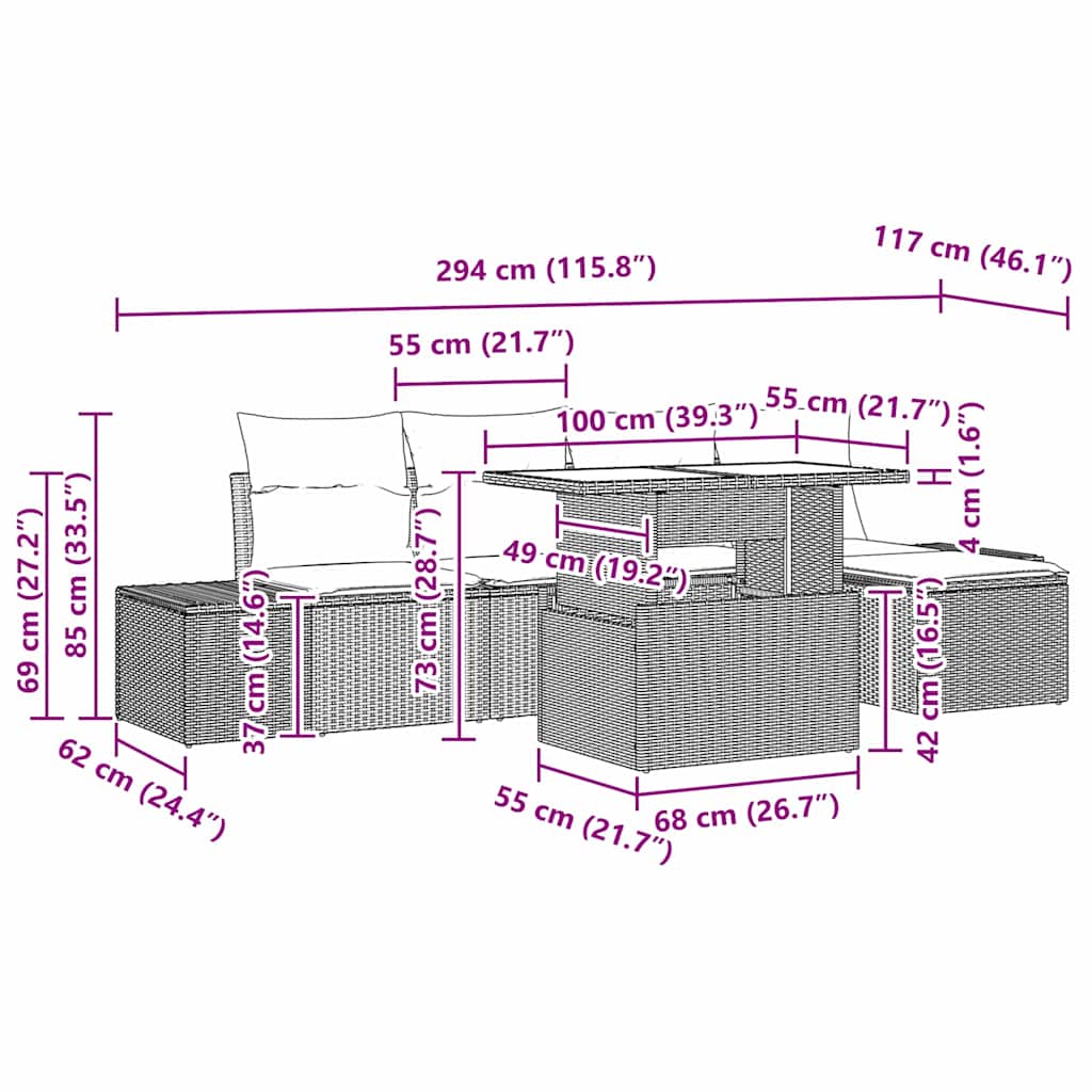 vidaXL 6 Τεμαχίων Σετ Καναπέ Κήπου με Μαξιλάρια Ανοιχτού Γκρί Συνθετικό Ρατάν