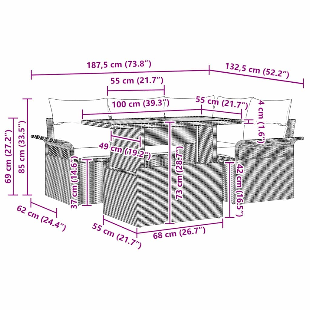 vidaXL 5 Τεμαχίων Σετ Τραπεζαρίας Κήπου με Μαξιλάρια Μπεζ Πολυ Ρατάν