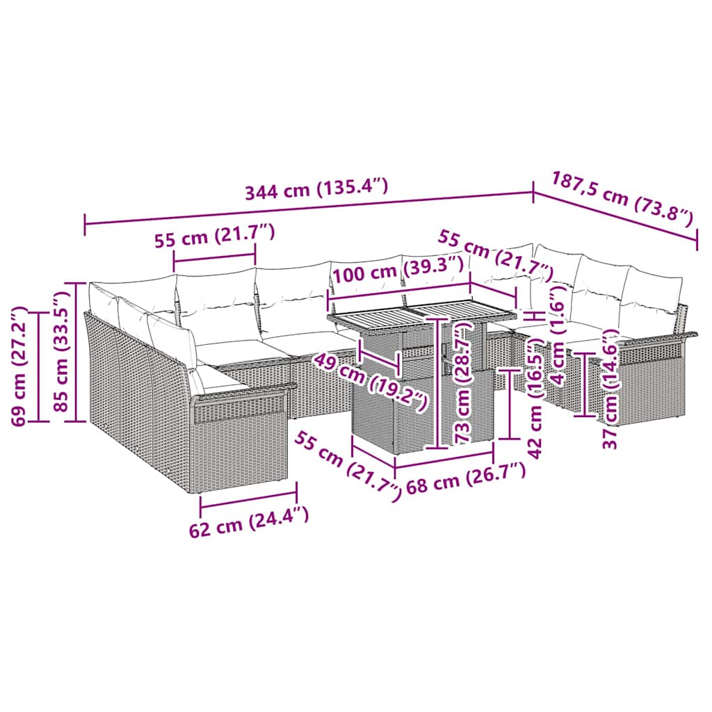 vidaXL 11 Κομμάτι Σετ Τραπεζαρίας Κήπου με Μαξιλάρια Μαύρο Πολυρατάν Ακακίας