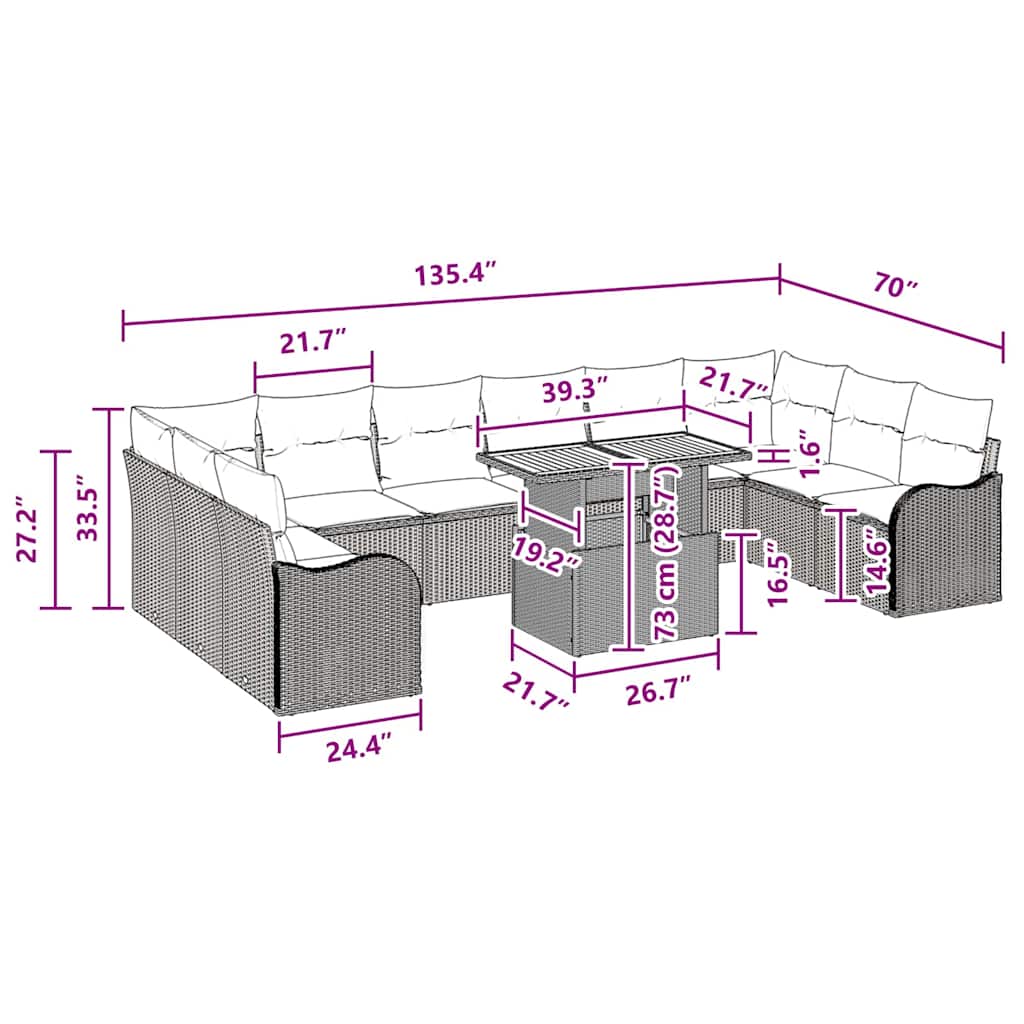 vidaXL 11 τεμάχια σετ καναπέ κήπου με μαξιλάρια, μαύρος πολυκαρβουνίτης, ακακία.