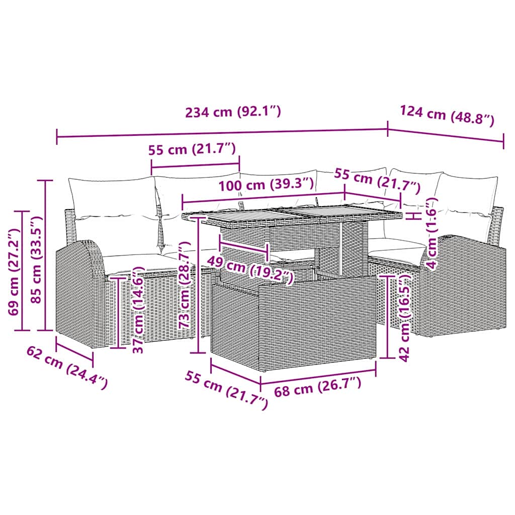 vidaXL 6 Τεμάχιο Σετ Φαγητού Κήπου με Μαξιλάρια Μπεζ Πολυ Ρατάν Ακασίας