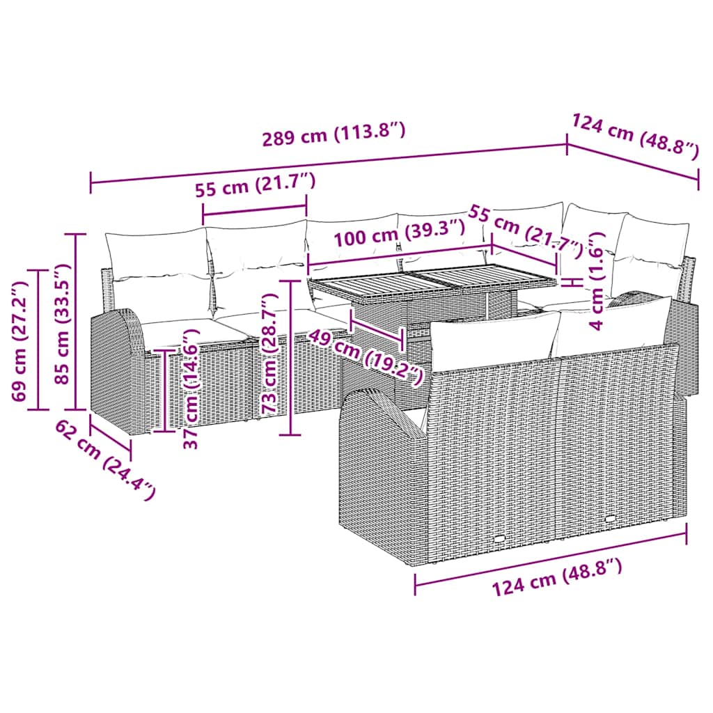 vidaXL Σετ Διατροφής Κήπου 9 Κομματιών με Μαξιλάρια Μαύρο Πολυ Ρατάν Ακακίας