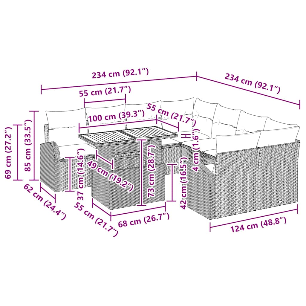 vidaXL 11 Τεμαχίων Σετ Γευμάτων Κήπου με Μαξίλια Μαύρο Πολυ Ρατάν Ακακία