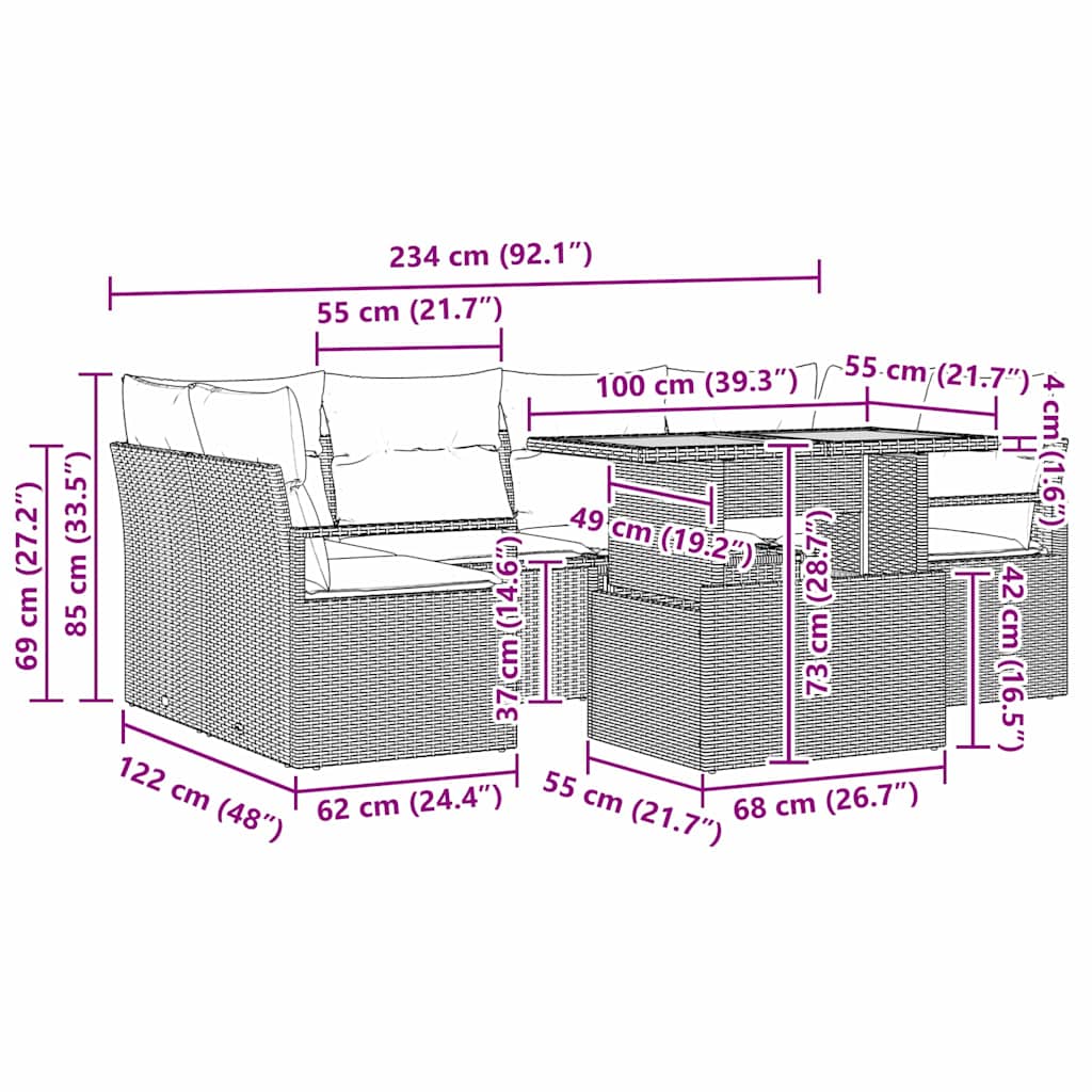 vidaXL Σετ Καναπέ Κήπου 7 τμχ. 6-Αριθμός καθισμάτων