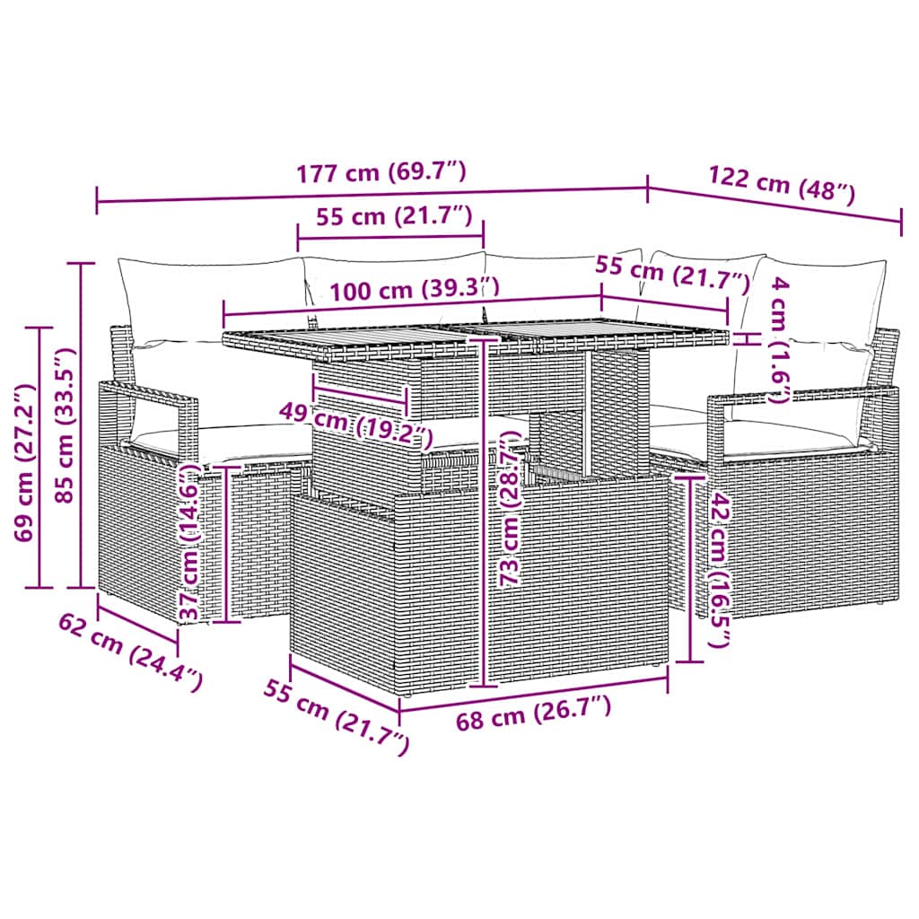 Σετ Καναπέ Κήπου vidaXL 5 κομματιών με Μαξιλάρια Μαύρο Πολυράτανο Ακακία