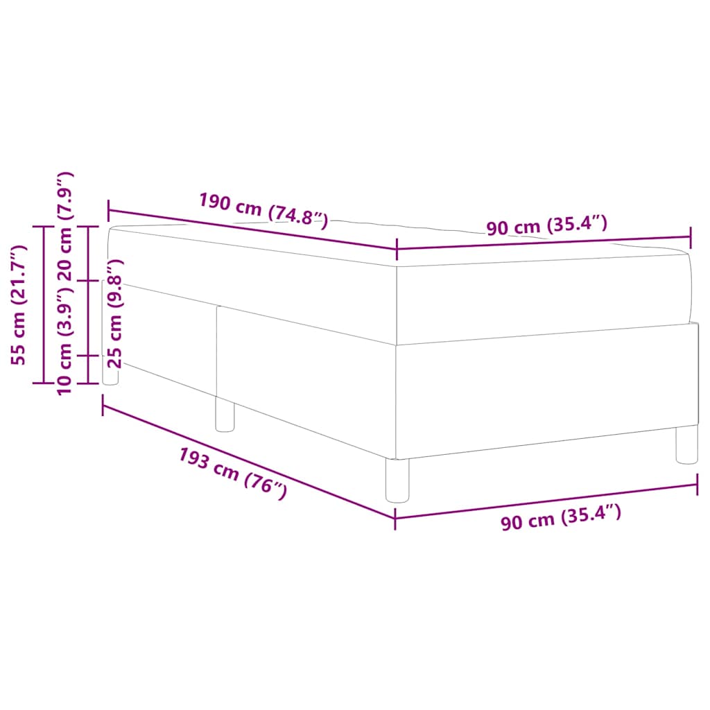 vidaXL Σκελετός Κρεβατιού με στρώμα Κρεμ 90 x 190 cm ύφασμα