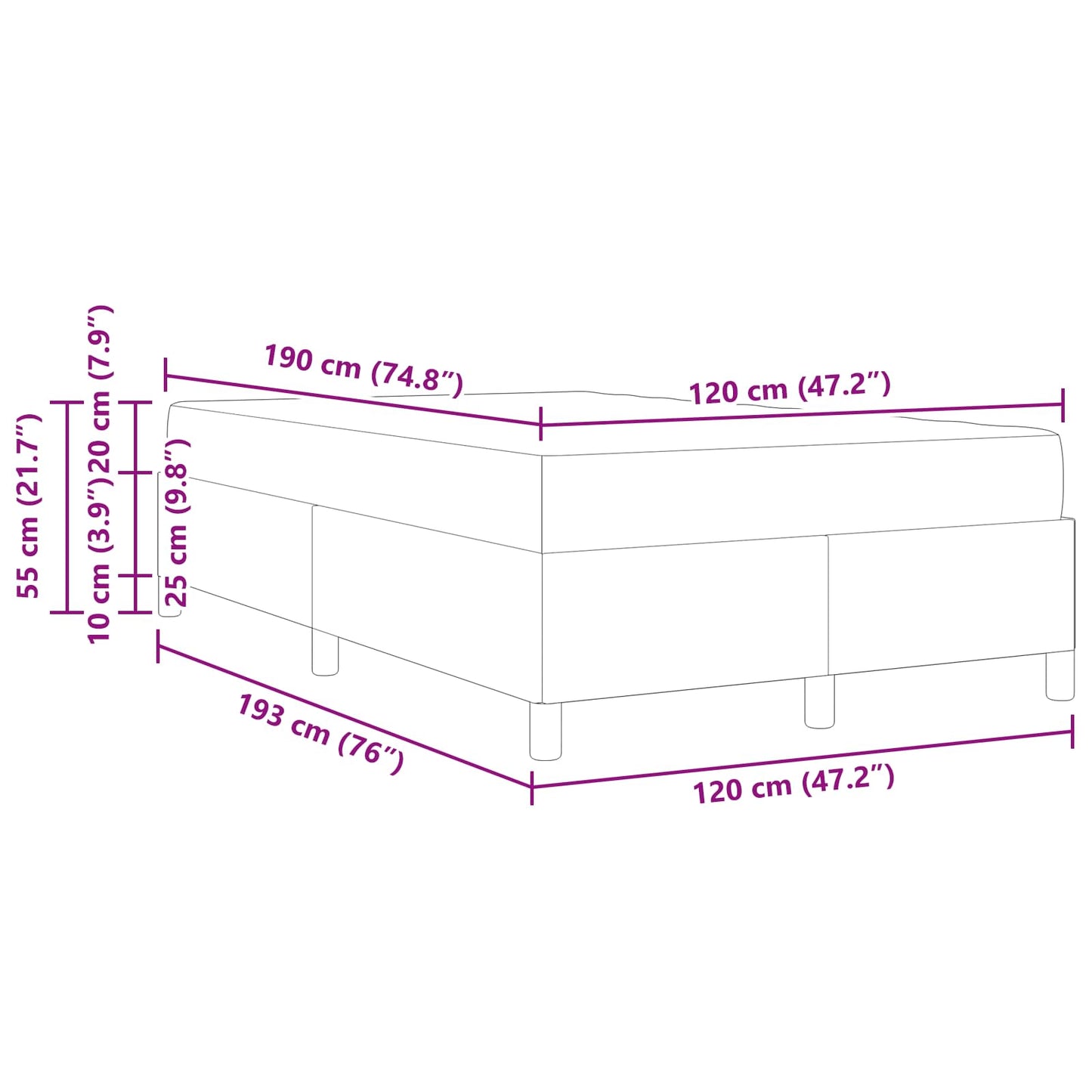 vidaXL Σκελετός Κρεβατιού με στρώμα Κρεμ 120 x 190 cm ύφασμα