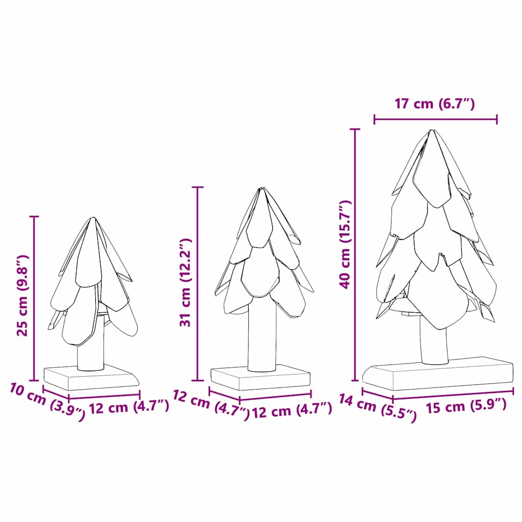 vidaXL Χριστουγεννιάτικο Δέντρο 3 τμχ. Καφέ 40 cm Μασίφ ξύλο teak
