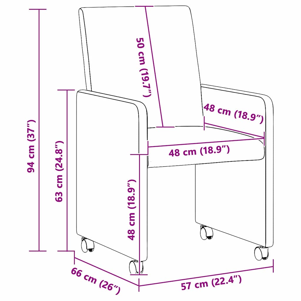 vidaXL Καρέκλες Φαγητού με Ρόδες 2 pcs Κόκκινο πορτοκαλί Βελούδο
