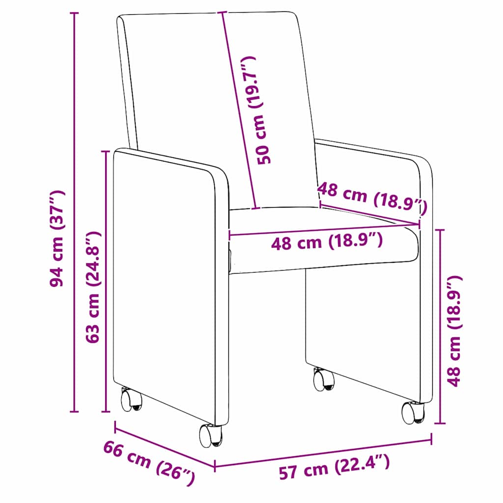 vidaXL Καρέκλες Φαγητού με Ρόδες με τροχούς 2 pcs Καφέ 57 x 66 x 94 εκ