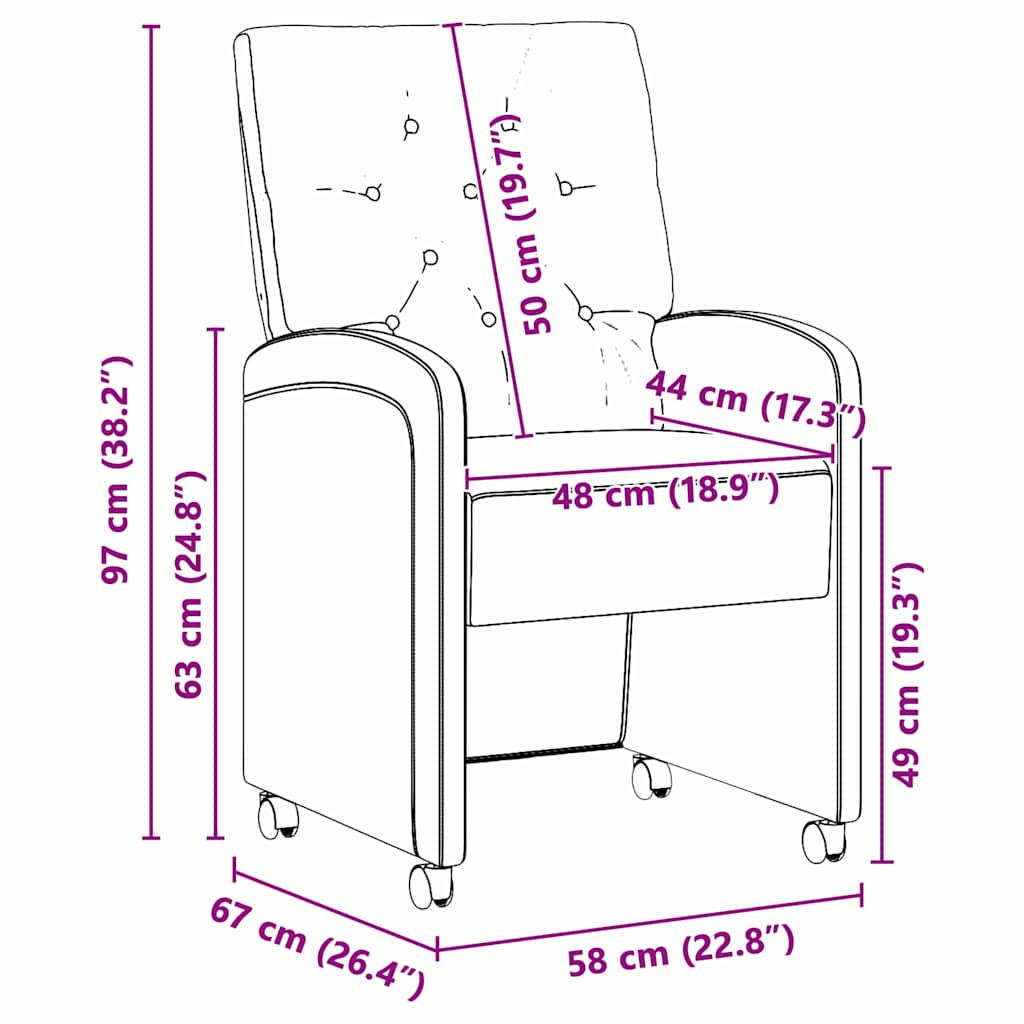 vidaXL Καρέκλες Φαγητού με Ρόδες 2 pcs Μπορντό 58 x 67 x 97 εκ Βελούδο