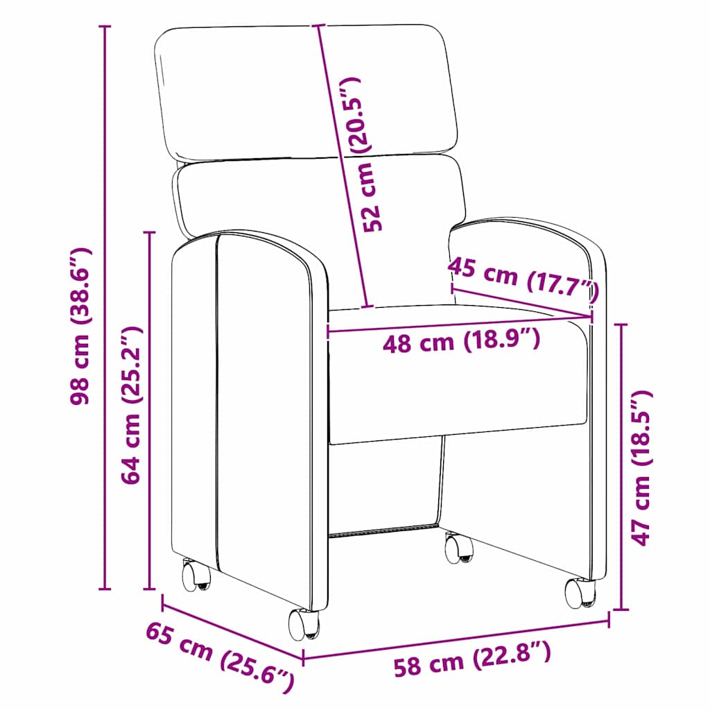 vidaXL Καρέκλες Φαγητού με Ρόδες 2 pcs Σκούρο γκρι 58 x 65 x 98 εκ.