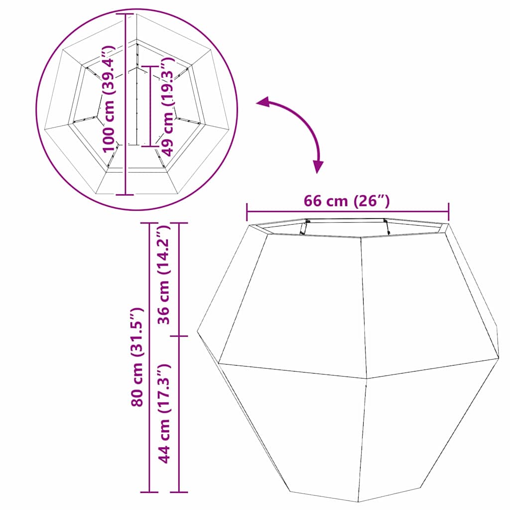 vidaXL Γλάστρα Ανθρακί 100 x 100 x 80 εκ Ατσάλι
