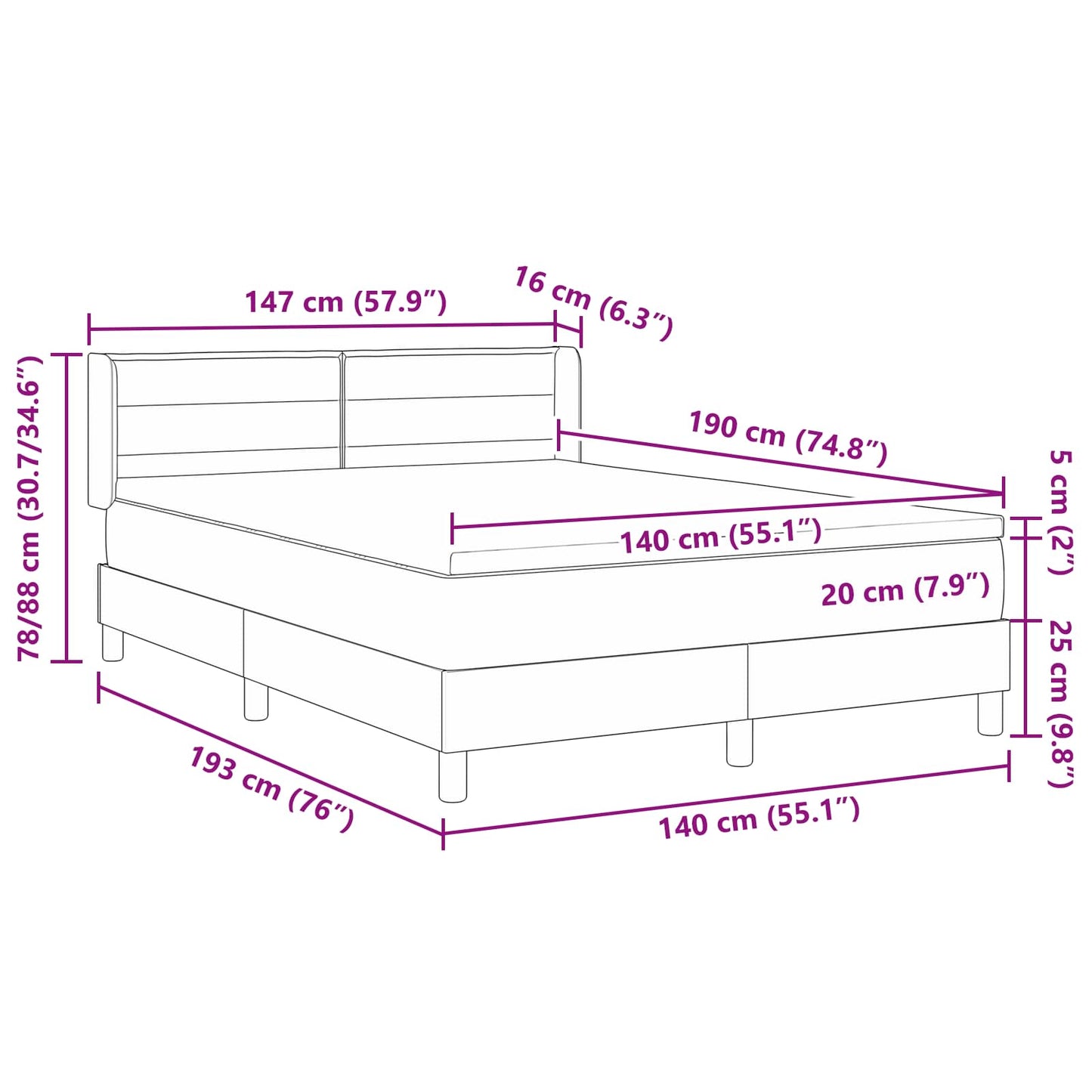 vidaXL Κρεβάτι με ελατήρια με στρώμα Μαύρο 190 x 140 εκατοστά ύφασμα