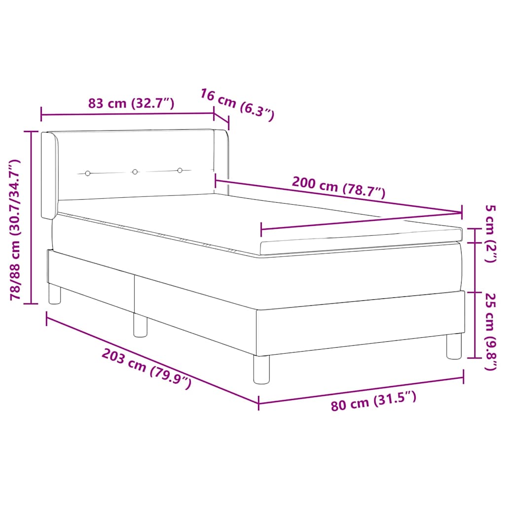 vidaXL Κρεβάτι με ελατήρια Σκούρο Γκρι 200 x 80 εκατοστά ύφασμα