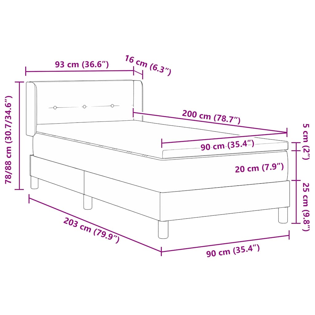 vidaXL Κρεβάτι με ελατήρια με κεφαλάρι Taupe 200 x 90 εκ. ύφασμα
